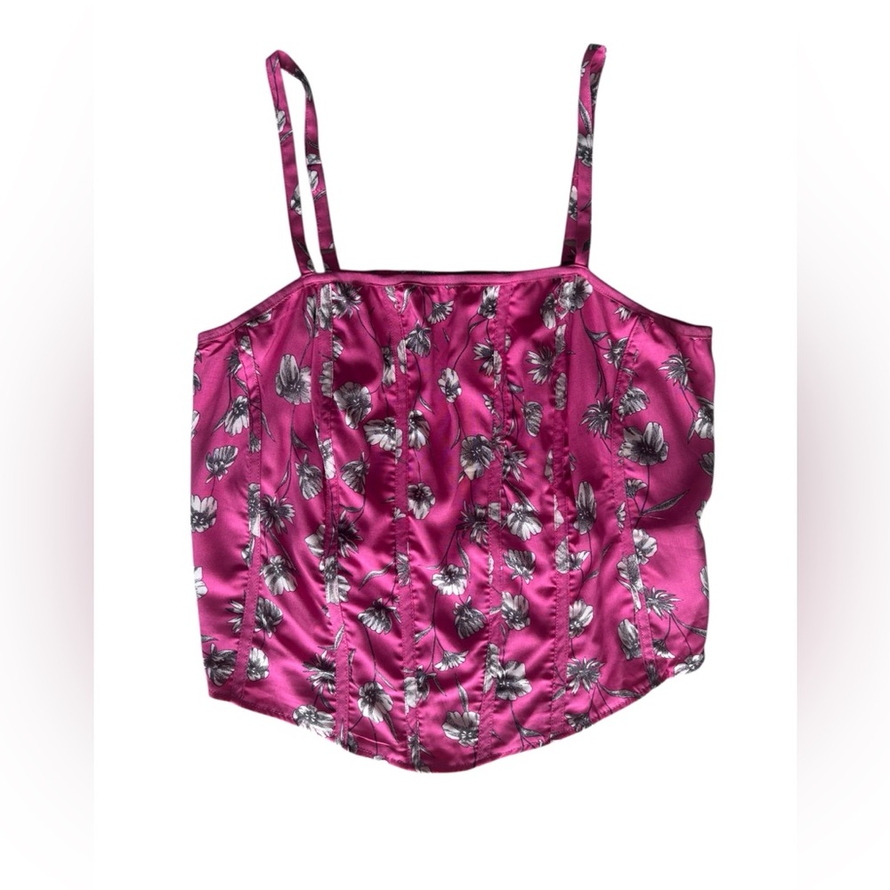 Torrid Challis Corset Crop Top in the Overlap Floral Gin Fizz pattern